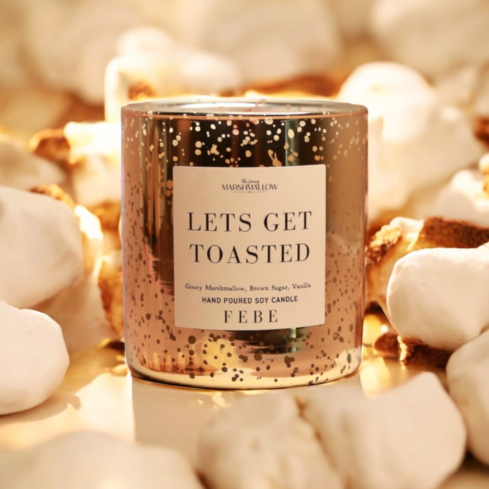 Lets Get Toasted! - Toasted Marshmallow 10oz Gold Glass Candle