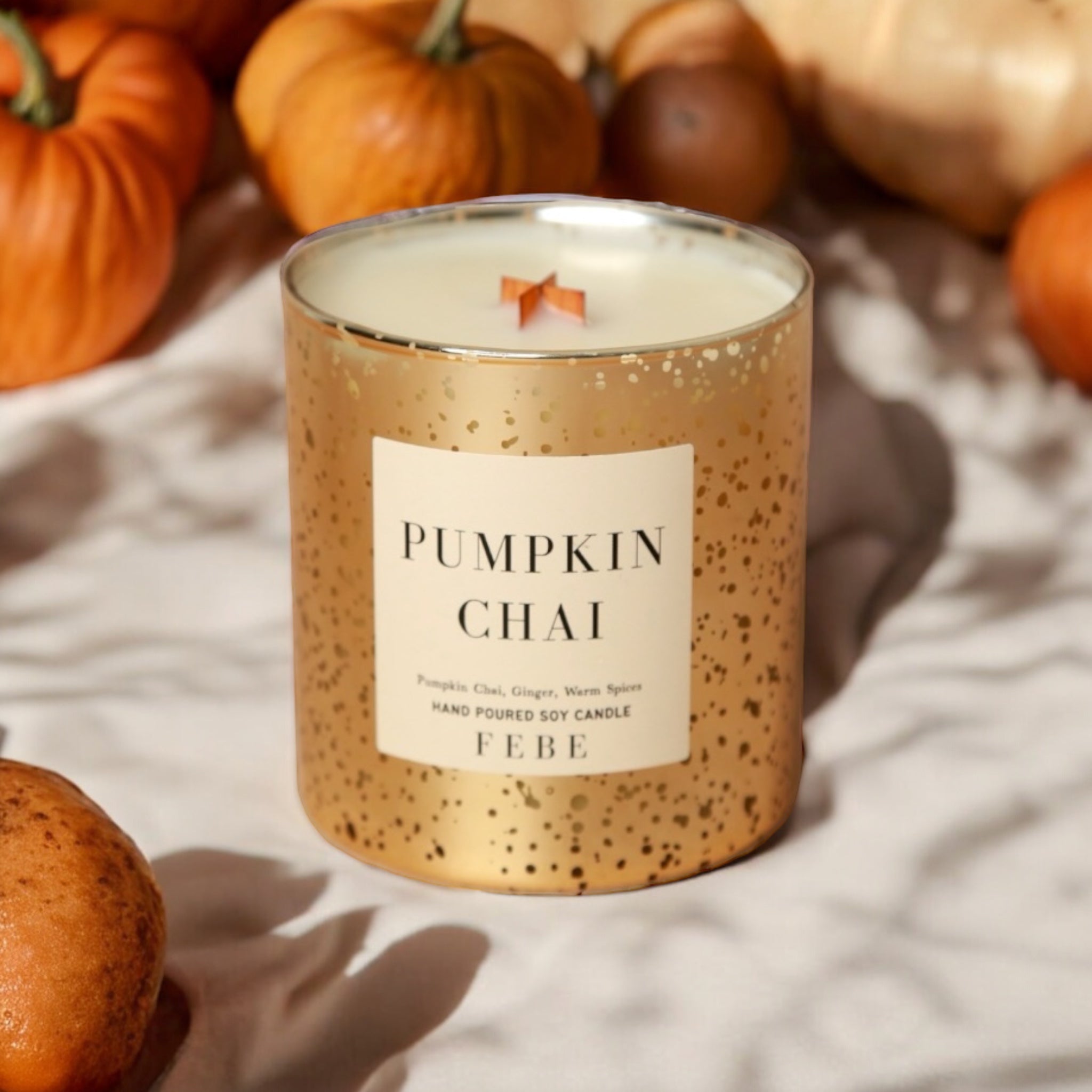 Pumpkin Chai- Chai & Warm Spices 10 oz Gold Glass Candle