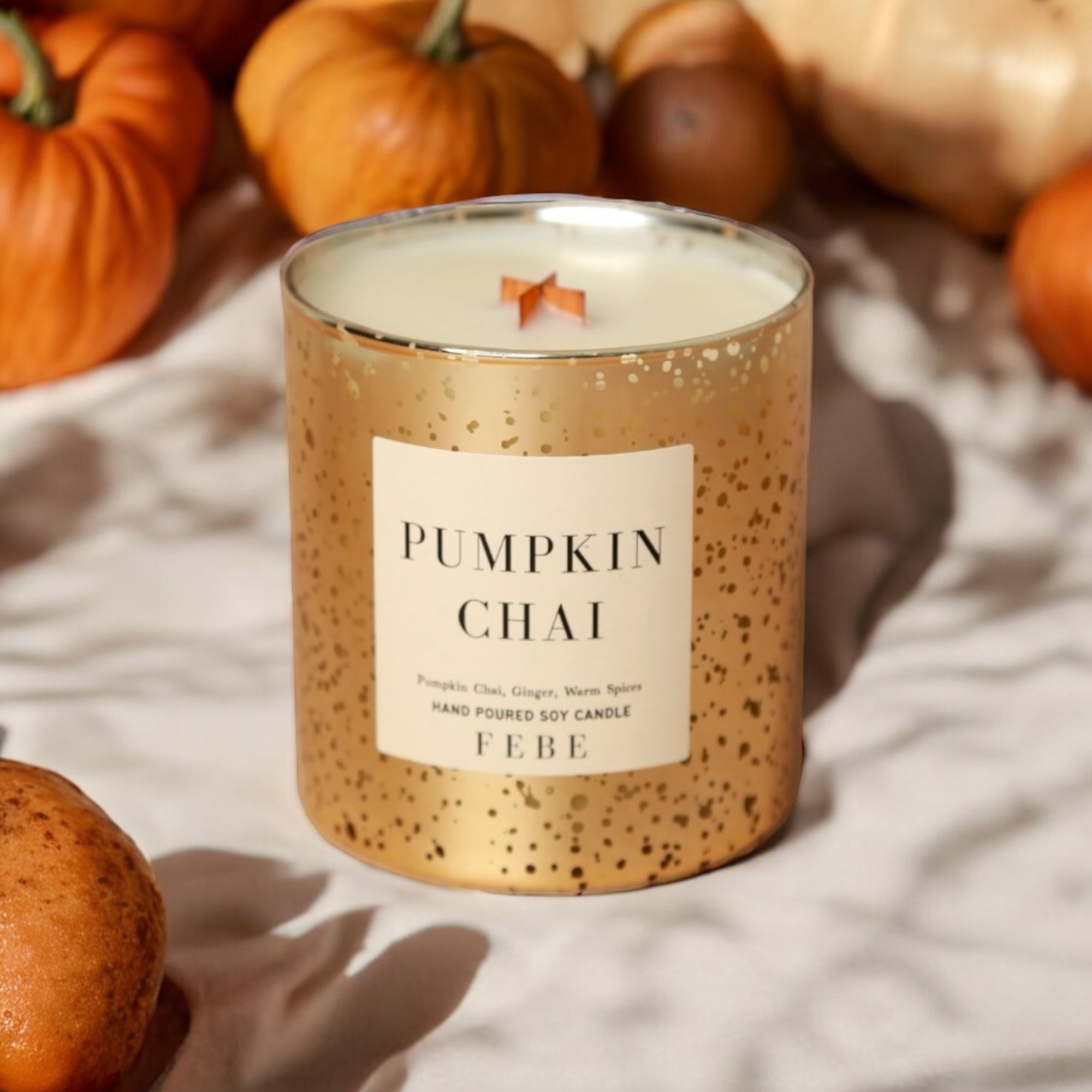 Pumpkin Chai- Chai & Warm Spices 10 oz Gold Glass Candle