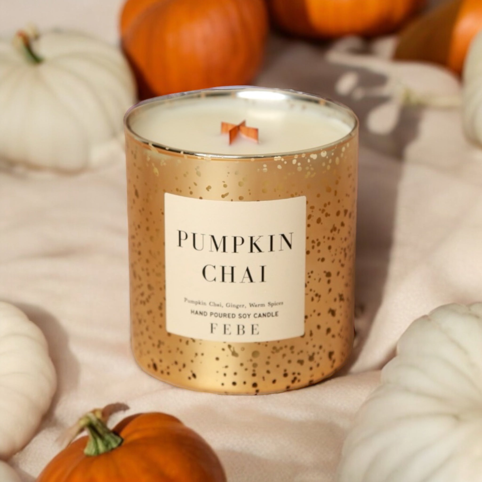 Pumpkin Chai- Chai & Warm Spices 10 oz Gold Glass Candle