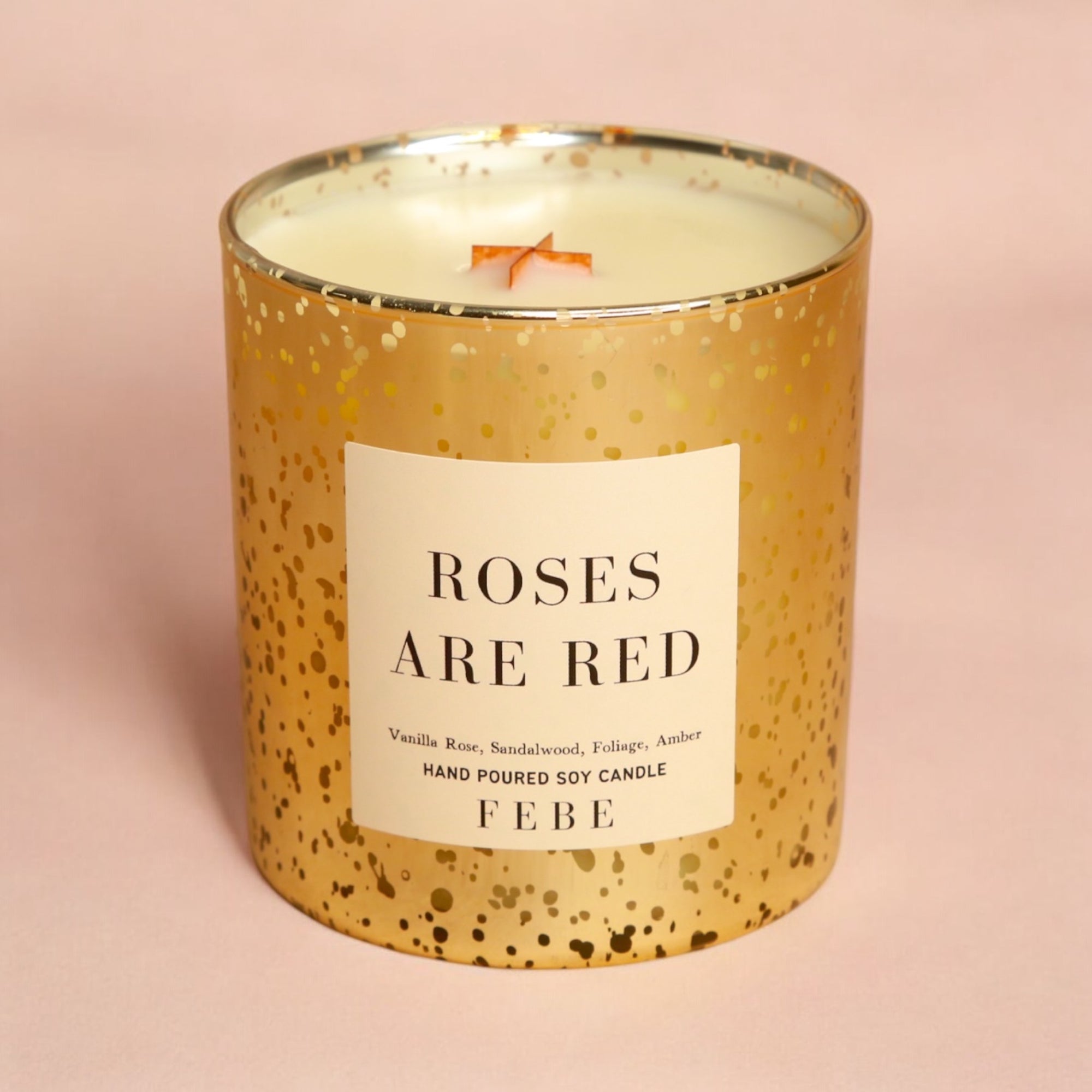 Roses Are Red- Vanilla Rose & Amber 10oz Gold Glass Candle