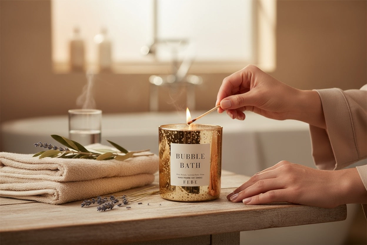 Bubble Bath- Lavender + Olive Branch 10oz Gold Glass Candle