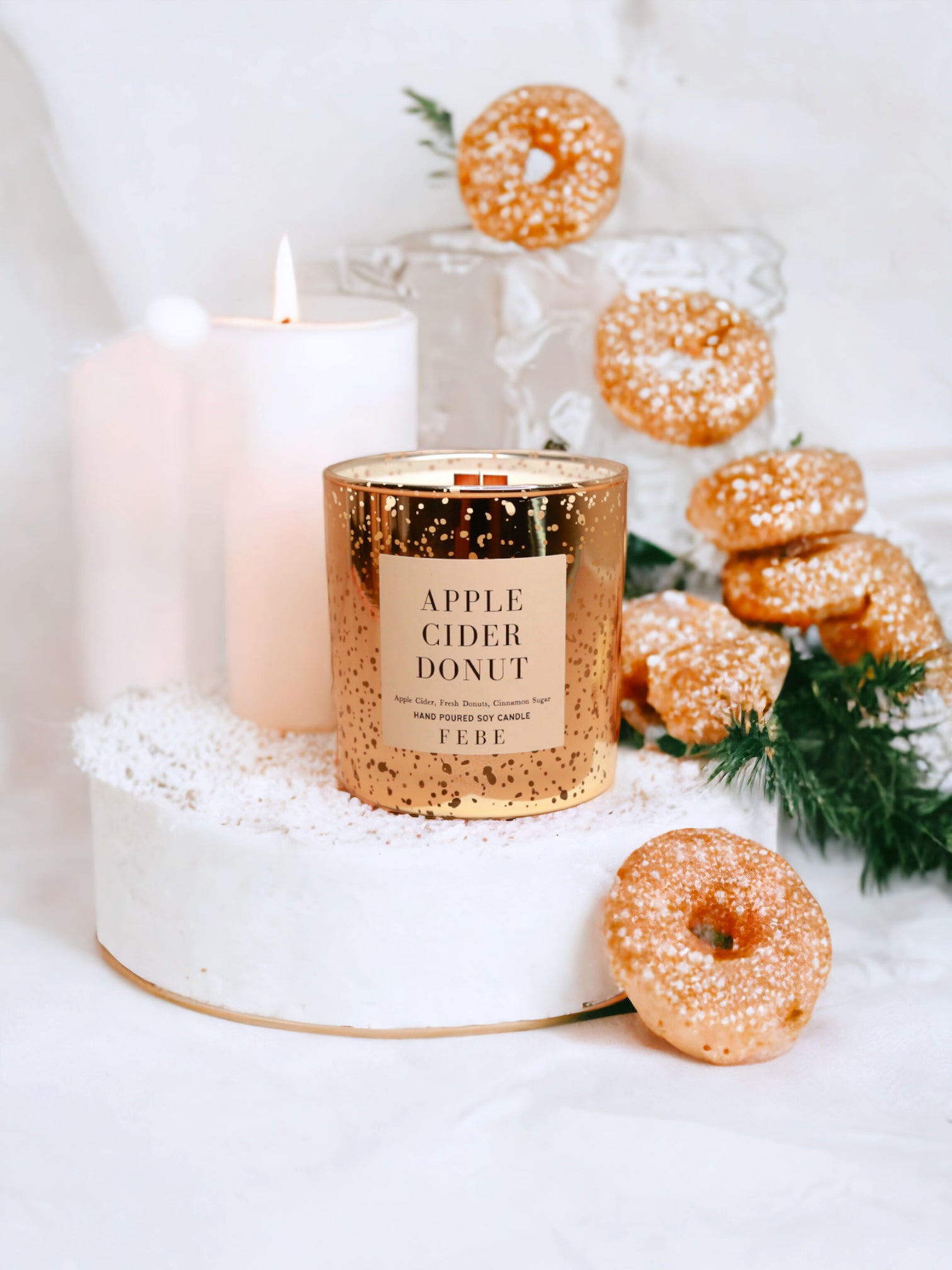 Apple Cider Donut - Apple Cider + Fresh Donuts 10oz Gold Glass Candle