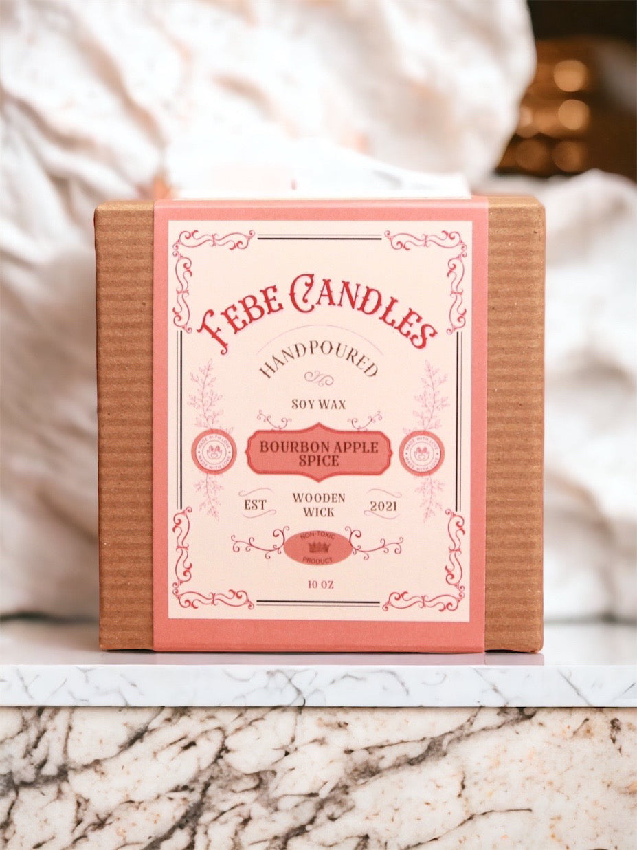 Bourbon Apple Spice - Warm Spices + Bourbon 10oz Gold Glass Candle