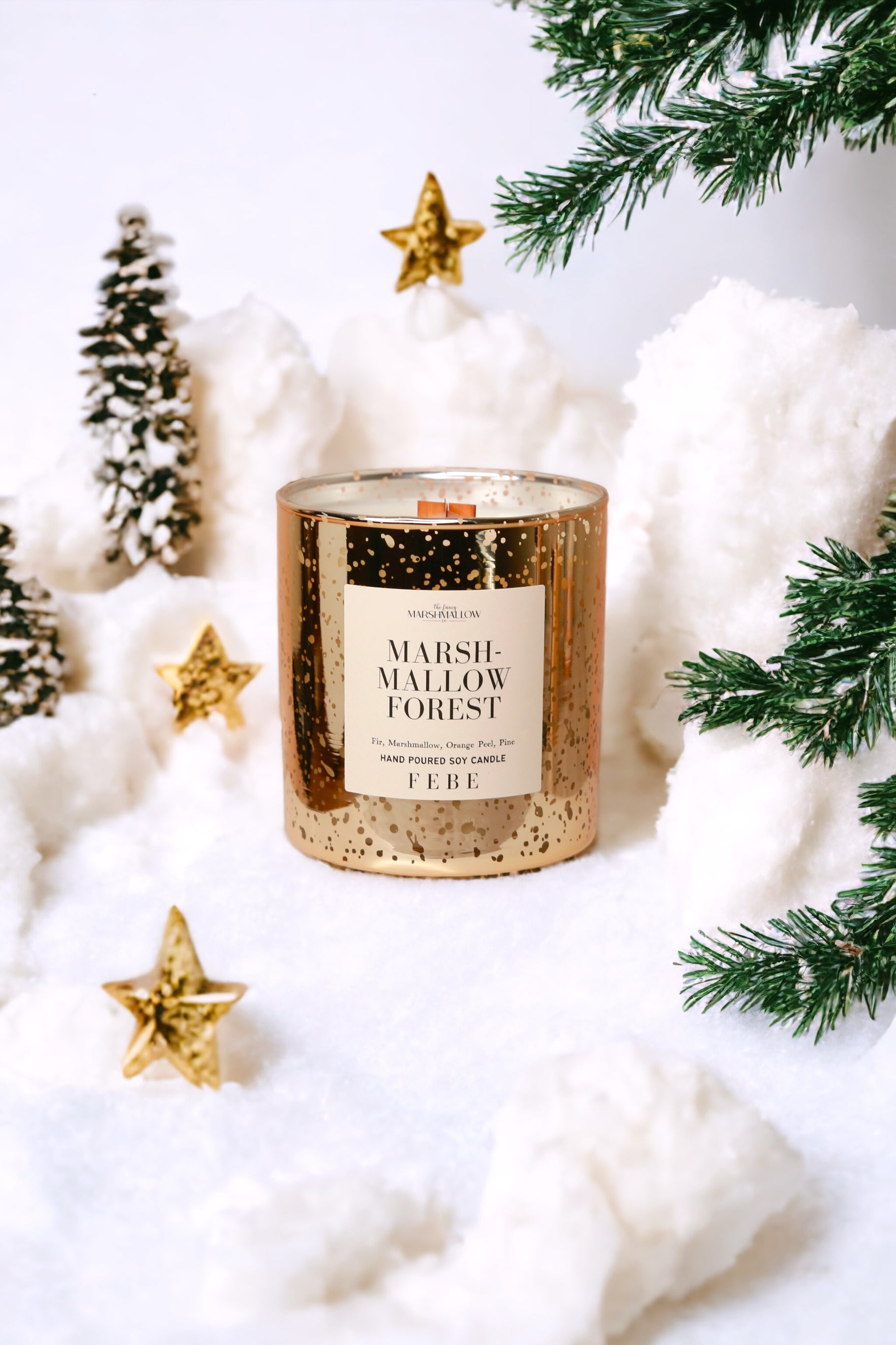 Marshmallow Forest- Marshmallow & Pine 10oz Gold Glass Candle