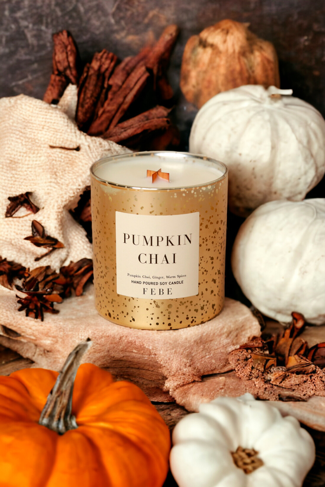 Pumpkin Chai- Chai & Warm Spices 10 oz Gold Glass Candle