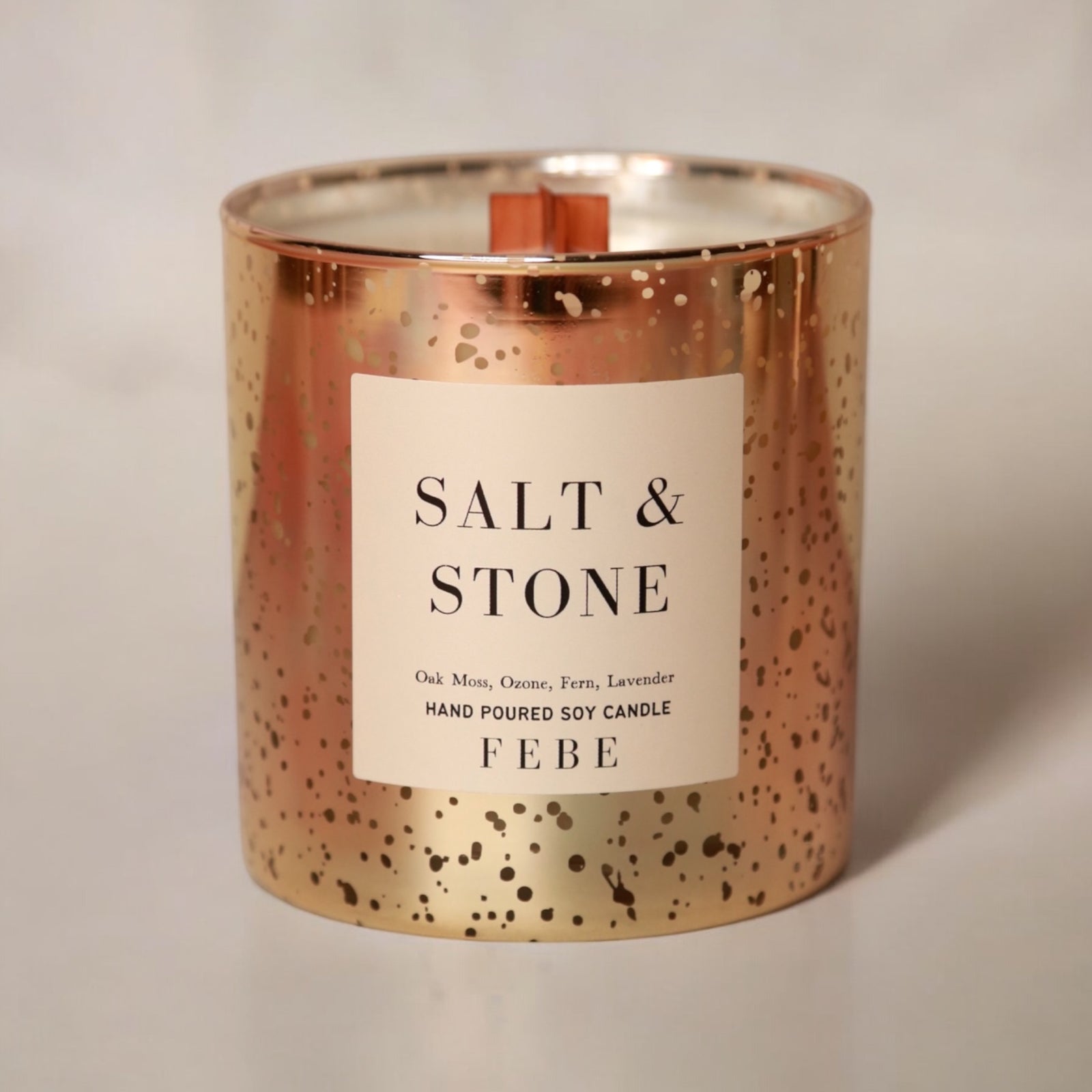 Salt & Stone - Oakmoss + Lavender 10 oz Gold Glass Candle