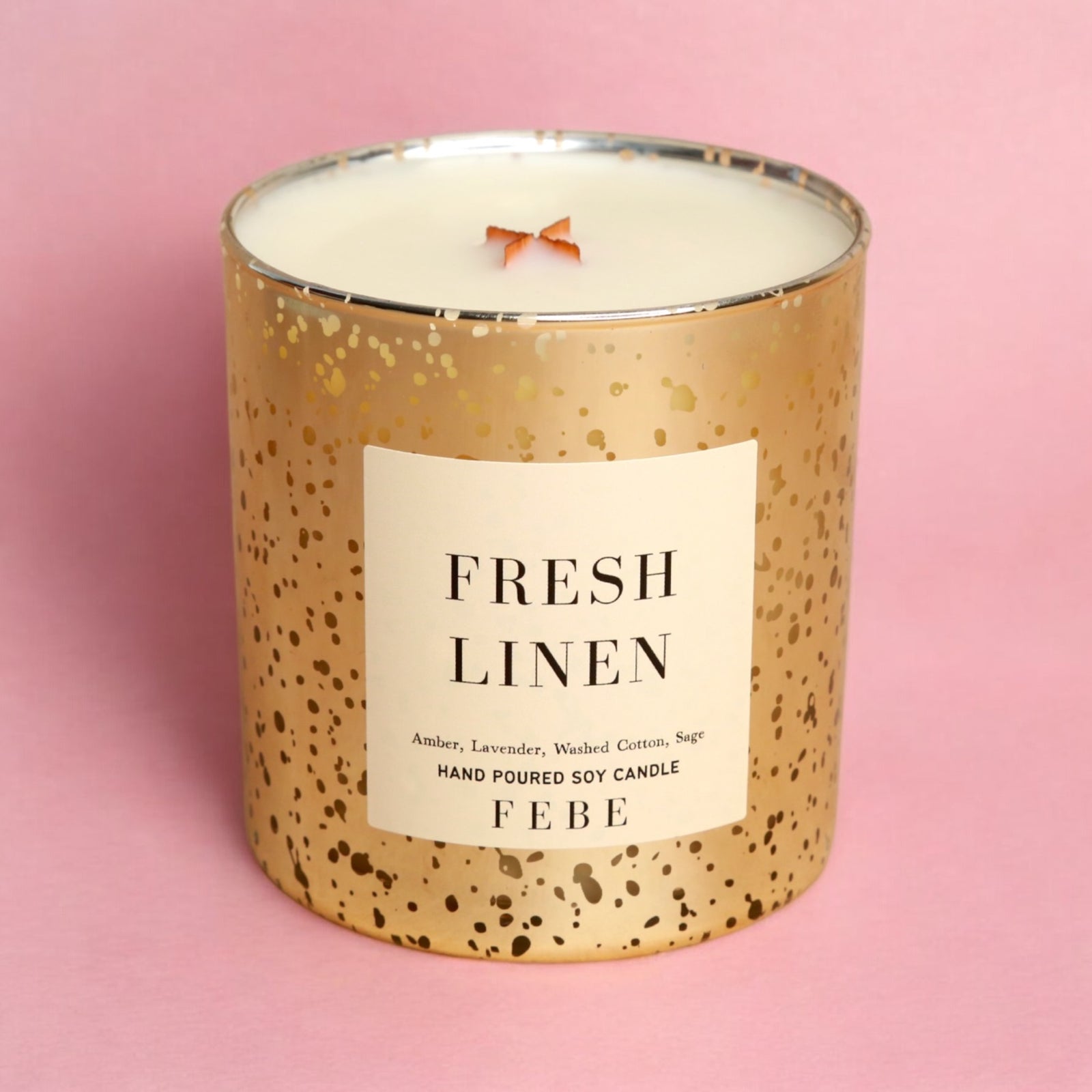 Fresh Linen- Cotton Blossom & Lavender 10oz Gold Glass Candle