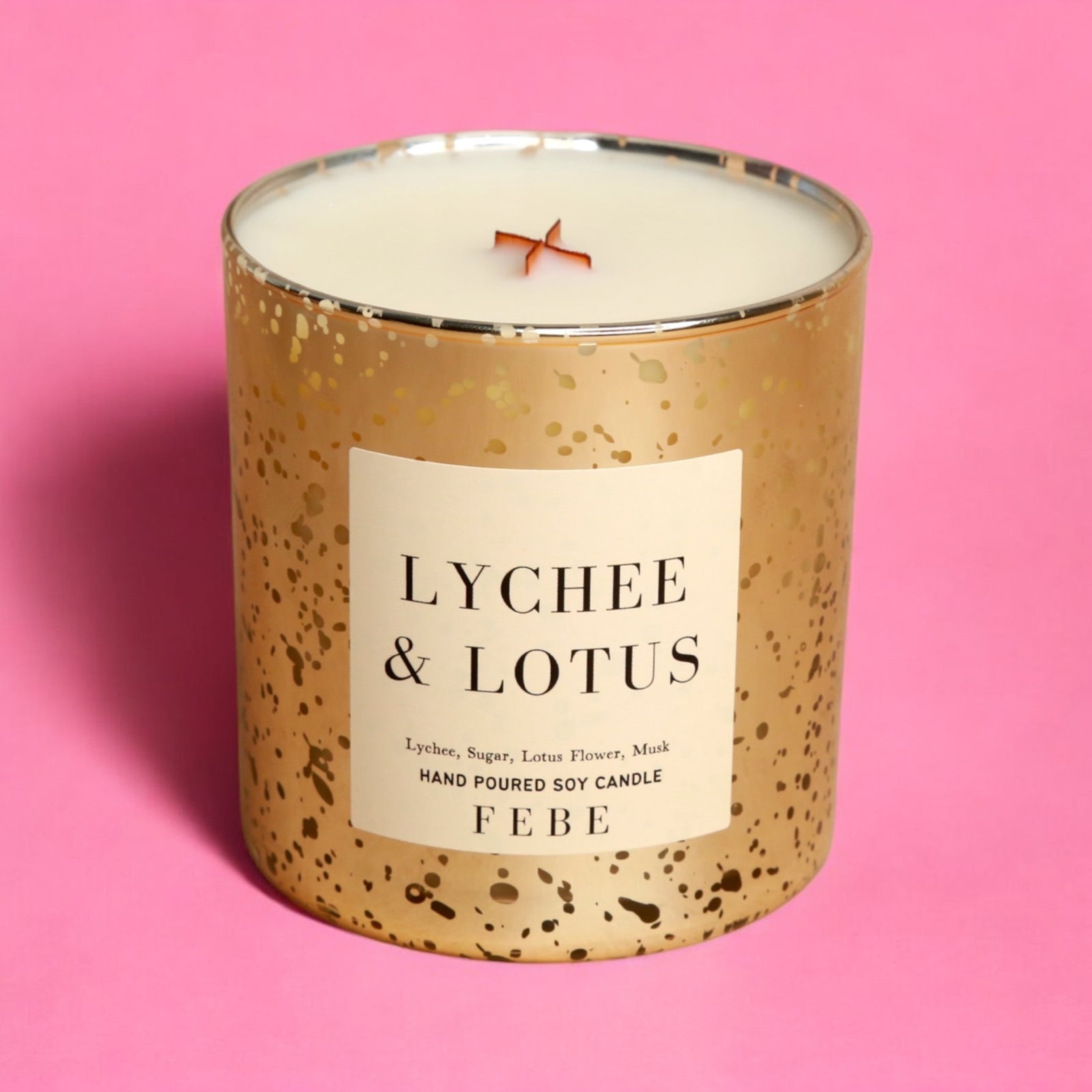 Lychee & Lotus- Lychee Nectar & Sugar 10oz Gold Glass Candle