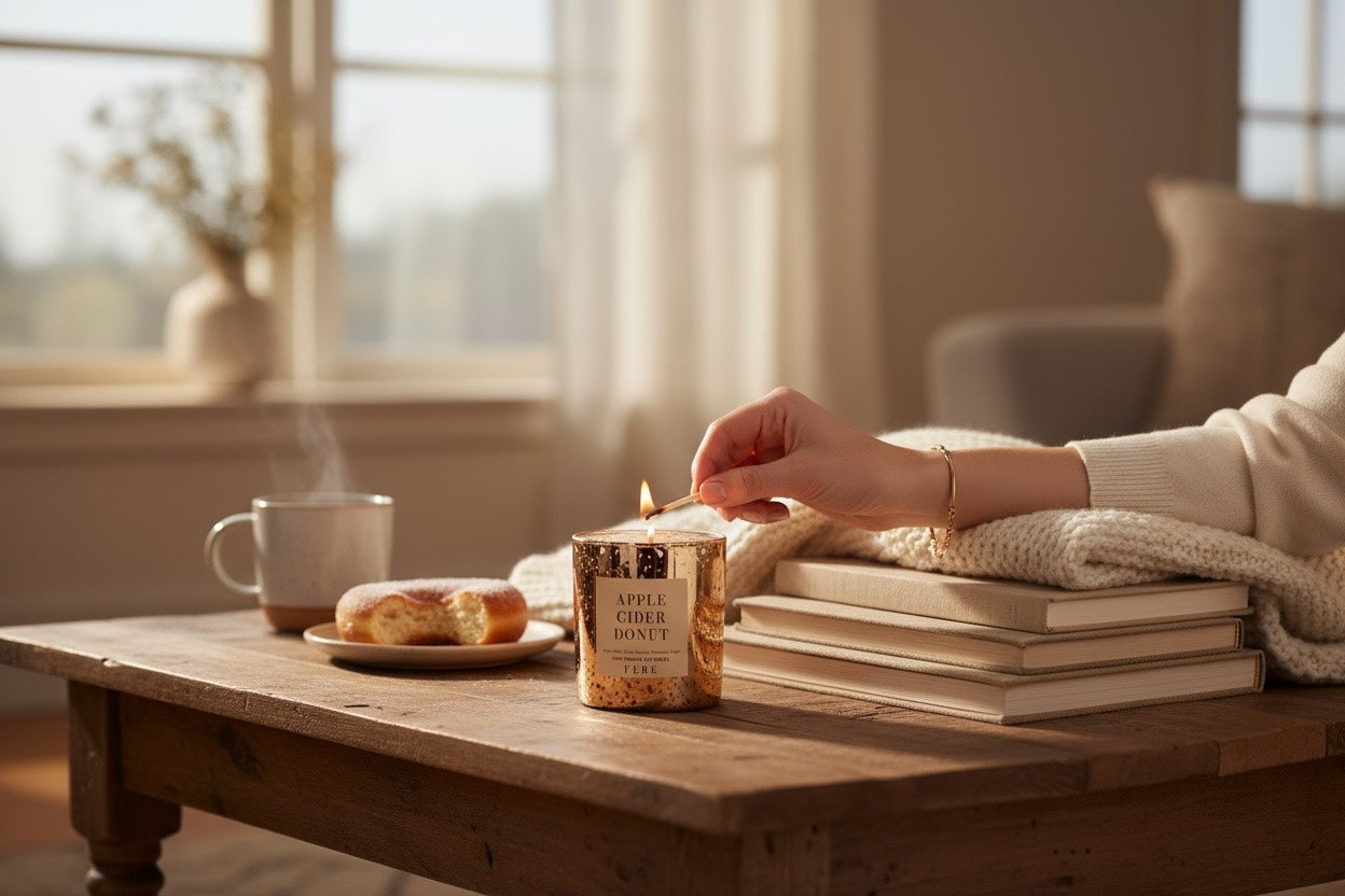 Apple Cider Donut - Apple Cider + Fresh Donuts 10oz Gold Glass Candle