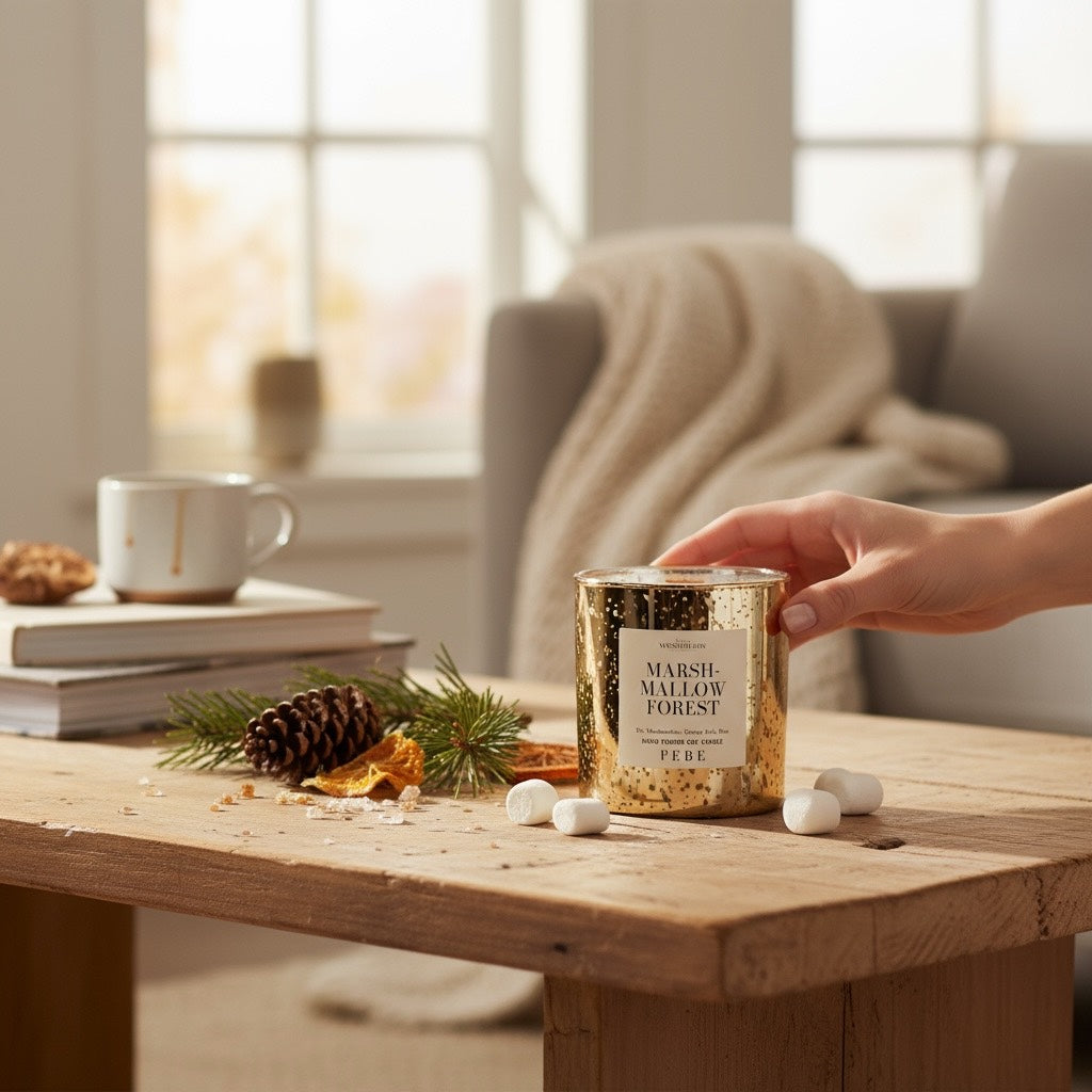 Marshmallow Forest- Marshmallow & Pine 10oz Gold Glass Candle