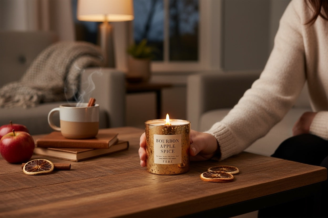 Bourbon Apple Spice - Warm Spices + Bourbon 10oz Gold Glass Candle