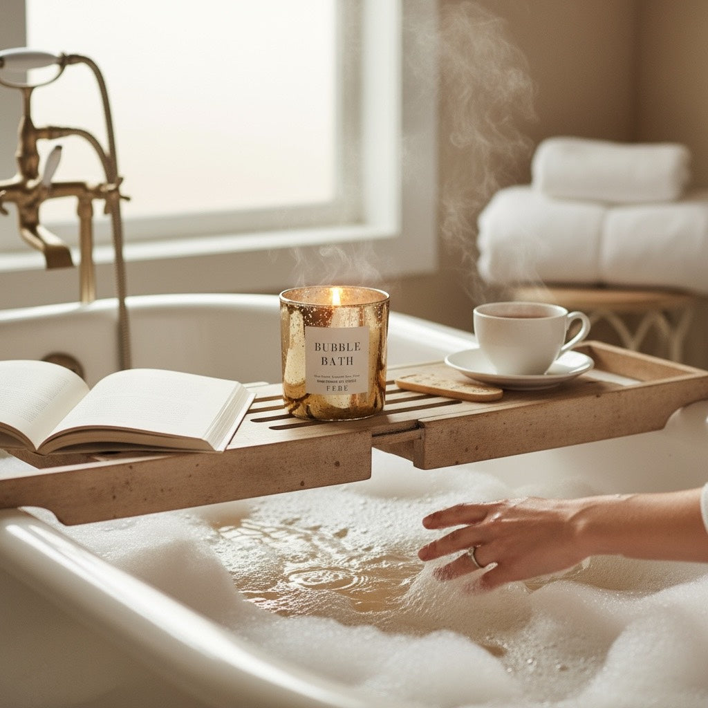 Bubble Bath- Lavender + Olive Branch 10oz Gold Glass Candle